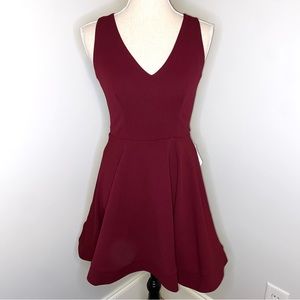 B Darlin NEW dark garnet burgundy mini tie neck fit & flare dress size 5/6
